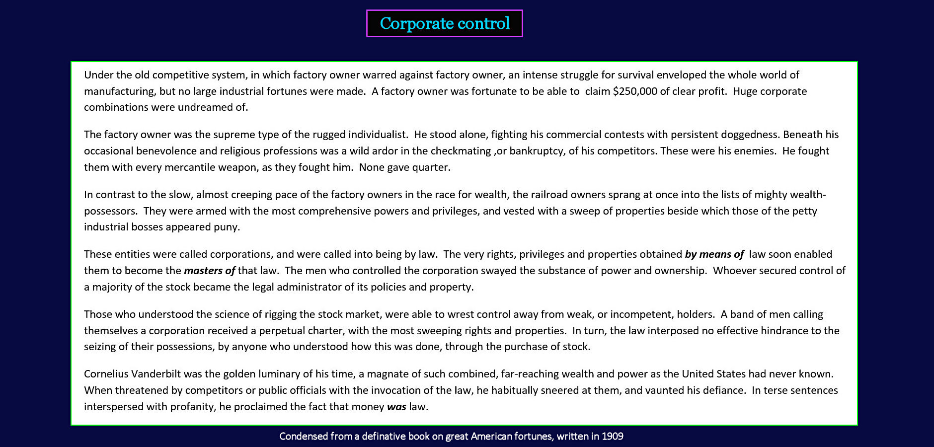 Corporations above the law, 1890